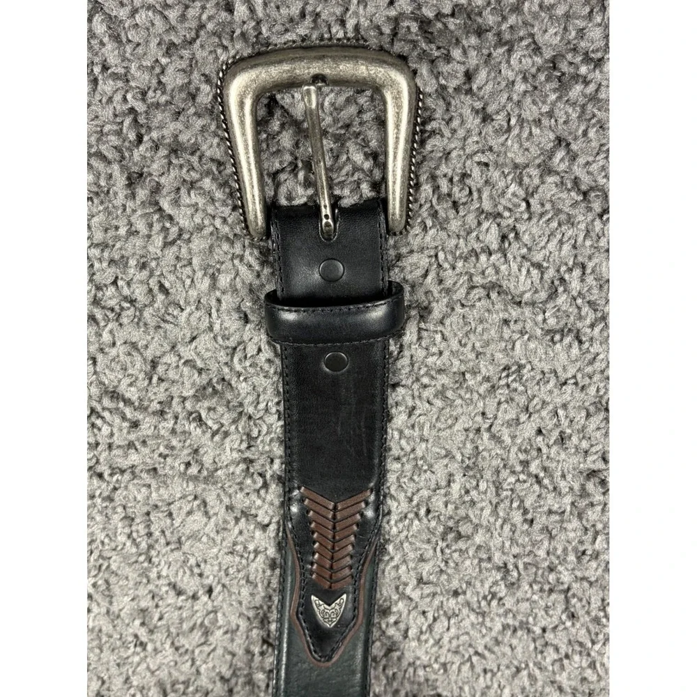 Resistol Mens Western Leather Belt Black Green Whipstitch Silver Hardware 42